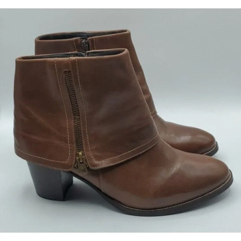 Aquelino Masiero Brazil Brown Ankle Boot Fold Over Inside Outside Zip Size 42